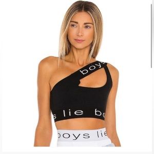 Boys Lie Black One-Shoulder Sports Bra